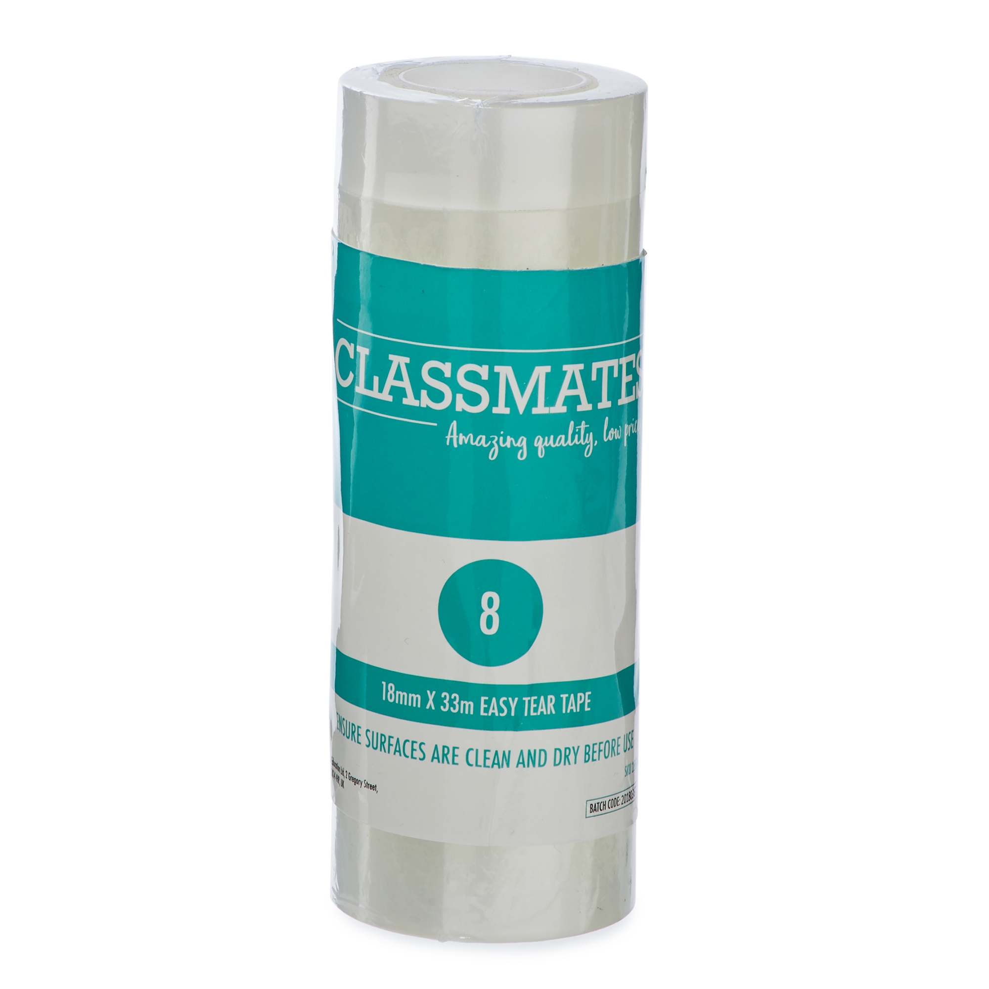 Classmates Easy Tear Tape Clear 18mm 33m - Pack of 8